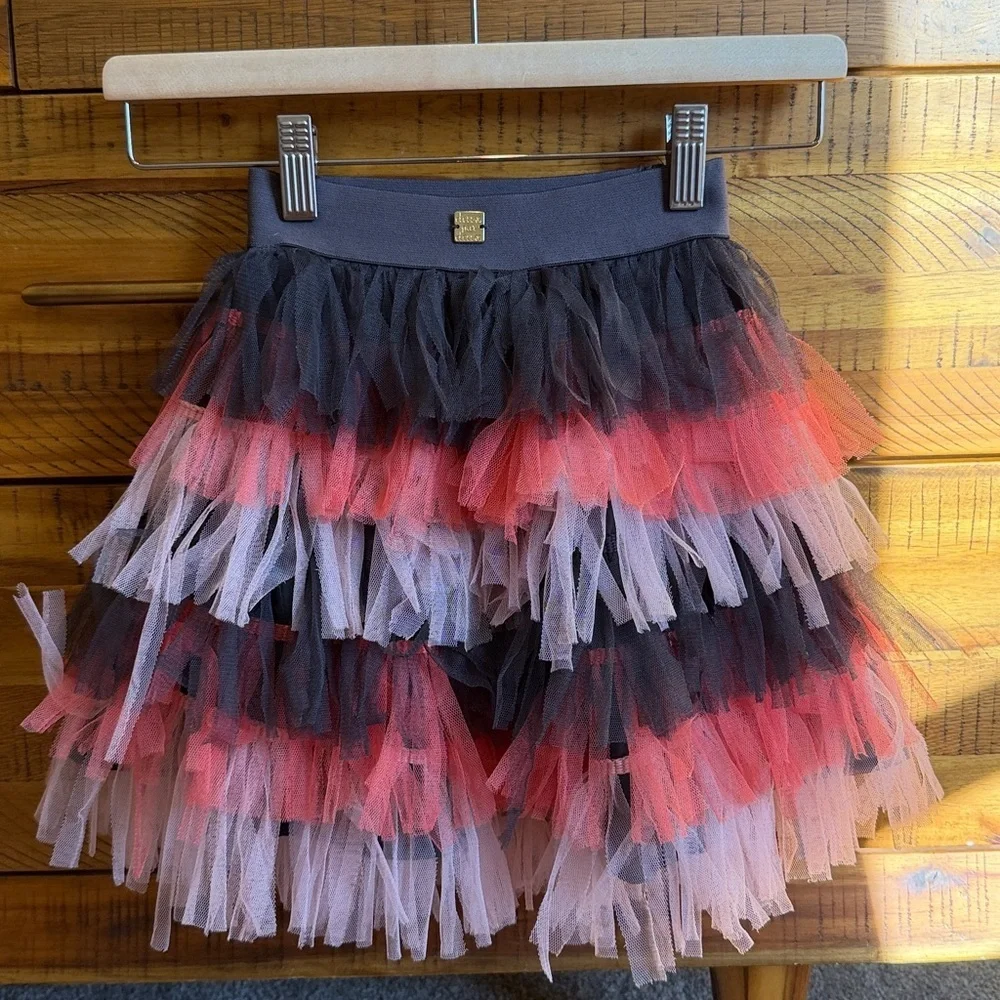 Deux par Deux Layered Tulle Skirt - Black, Pink, Gray